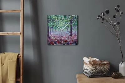 Produktbild von Coloray Hodiny Unikátní 30x30 cm  Tiché hodiny Pro obývací pokoj a kuchyň Nástěnné hodiny Plátno Bílé ručičky hodin - Lesní květiny mák květiny