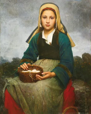 Produktbild von Emile Auguste Hublin Kunstdruck Bild - Junges Mädchen Mit Einem Korb Voller Eiern, 1874 (50 x 40 cm)