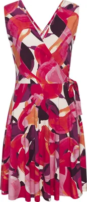 Produktbild von VIVANCE Strandkleid mit Alloverdruck und Bindeband rot-lila bedruckt Größe 42