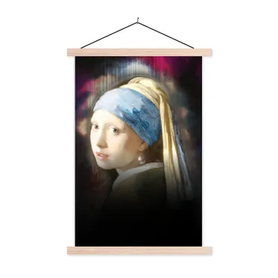 Produktbild von MuchoWow® Textilposter Mädchen mit Perlenohrring - Johannes Vermeer - Ölgemälde 60x90 cm mit holzfarbenen Rahmen - Textil