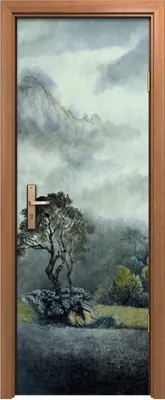 Produktbild von Türposter 70x200 cm Türaufkleber Türtapete Türfolie Klebefolie Landschaft Nebel Wasserfall und Berge