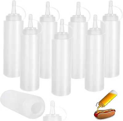 Obrázok produktu pre Stláčacie fľaše, balenie 8 8oz plastových stláčacích fliaš – bez BPA, zásobník na kečup/horčicu/mayo/omáčky/olivový olej, fľašu na omáčku pre domácnosť a reštauráciu