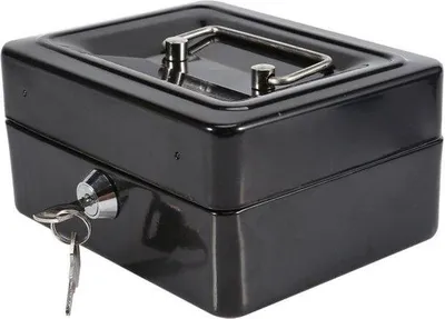 Produktbild von Famanu Geldkassette Wasserfest und Feuerfest - Tragbare Mini-Safe aus Stahl für Bargeld und Schmuck - Schwarz