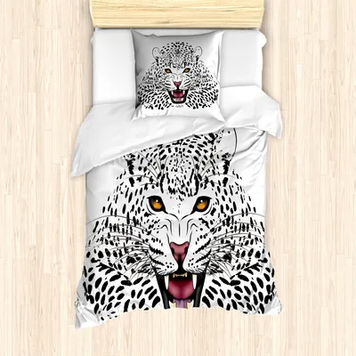 Produktbild von ABAKUHAUS Safari Mantele, Verärgerter Wilder Leopard, Milbensicher Allergiker geeignet mit Kissenbezügen, 135 cm x 200 cm - 80 x 80 cm, Schwarz Weiß Gelb