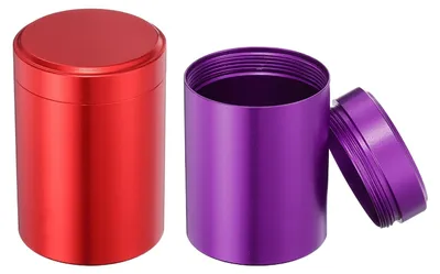 2 runde Teedosen, Aluminium, lila/rot, 6,5 x 4,5 cm, luftdicht