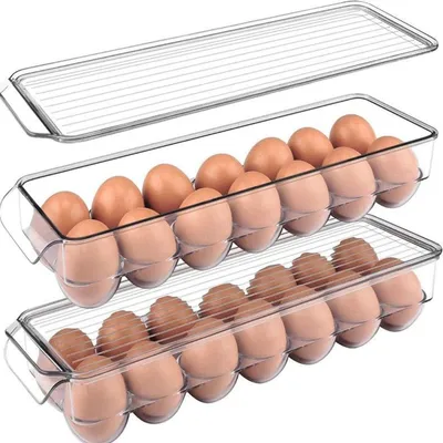 Produktbild von 2er Set Eierbox für Kühlschrank, Transparenter Eierhalter mit herausnehmbaren Einsätzen für ordentliche Aufbewahrung