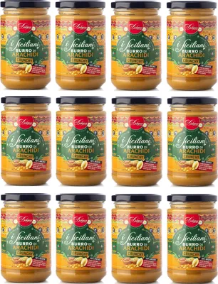 Produktbild von 12x Dolgam I Siciliani Burro di Arachidi Crunchy Knusprige Erdnussbutter Sizilianische Spezialitäten Glasgefäß von 300g Streichfähige Knusprige Erdnussbutter Glutenfrei