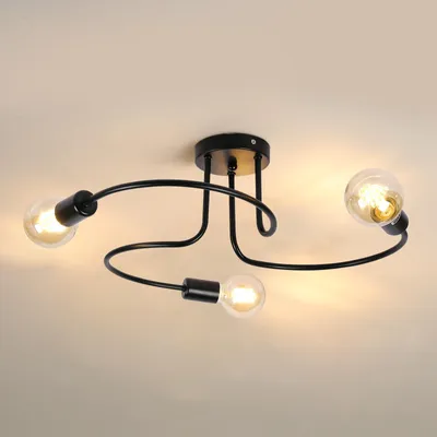 3-flammige Deckenleuchte, Schwarz, Metall, E27, 46x46x18 cm