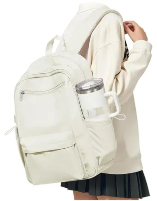 Productafbeelding van Rugtas voor tienermeisjes, schooltas, beige, 24 liter, met laptopvak (geschikt voor 14 inch laptops)