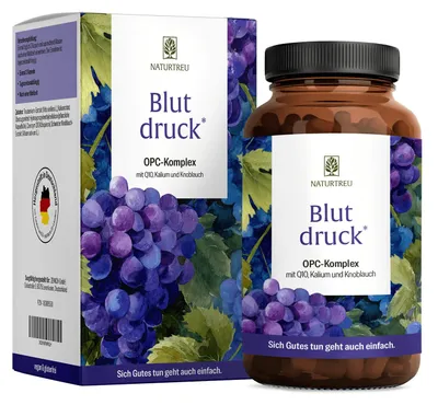 Produktbild von OPC Komplex aus Traubenkernextrakt mit Q10, Kalium und Knoblauch - BLUTDRUCK - 90 vegane hochdosierte Kapseln - NATURTREU®