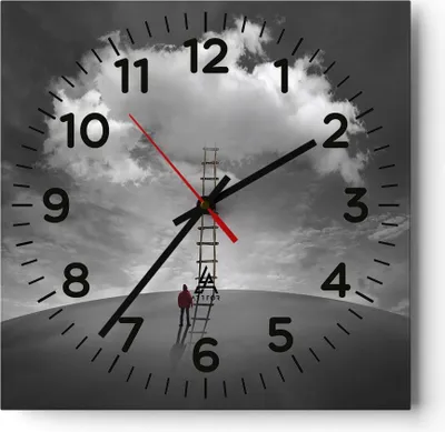 Produktbild von Wanduhr - Quadrat - Glasuhr - Symbol Leiter Himmel - 30x30cm - Schleichendes Uhrwerk - Lautlos - zum Aufhängen bereit - Dekoration Modern - Wanddekoration aus Glas - C4AC30x30-4900