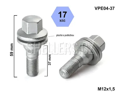 Obrázek produktu pro Kolový šroub M12x1,5x37 plochá podložka, klíč 17, VPE04-37 výška 59 mm