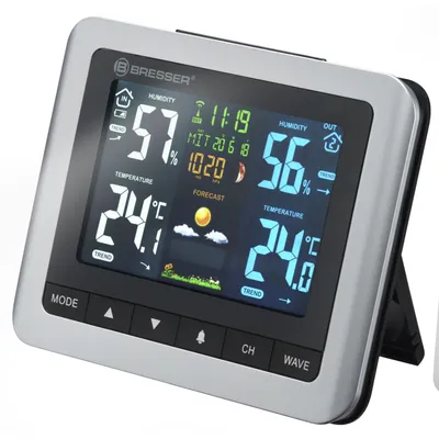 Produktbild von Bresser Optics 7007510, Silber, Innen-Hygrometer, Innen-Thermometer, Außen-Hygrometer, Außen-Thermometer, Hygrometer, Thermometer, Kunststoff, LCD, Akku