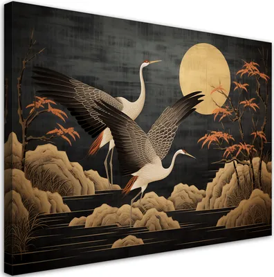 Produktbild von Leinwandbild Pfauen mit Mond 120x80 Feeby Beige bild für die wand bereit zum aufhängen