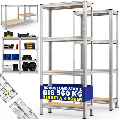 Immagine prodotto di Deuba Scaffale ad alta portata 2 pezzi in metallo capacità di carico totale kg 170x75x30cm 4 ripiani in MDF