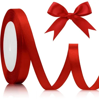 Image de Ruban rouge de 10 mm, longueur de 22 mètres, ruban en satin pour la décoration et les cadeaux