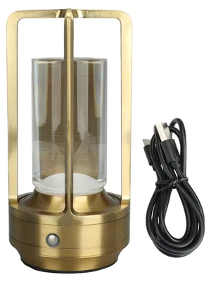Produktbild von Kabellose Tischlampe, 3 Farben, stufenloses Dimmen, LED, wiederaufladbar, Touch-Nachttisch, Nachttisch, Gold