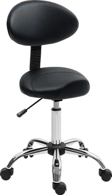 Image de HOMCOM Tabouret à roulettes, tabouret de massage avec hauteur réglable et dossier amovible, Chaise pivotant 360° pour salon de massage, salon de coiffure, noir