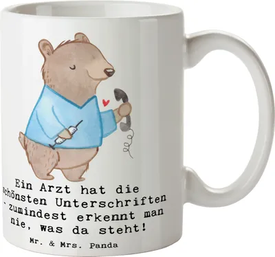 Produktbild von Mr. & Mrs. Panda cappuccinotasse Arzt Unterschrift - Weiß - Geschenk, witzig, Berufe, Pott, Berufsliebe, Kaffeetasse, Tasse, Ärztin, humorvolle Sprüche, Trinkbecher