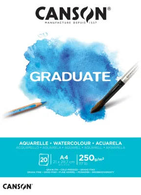 Zdjęcie produktu dla CANSON Graduate blok do akwareli CP 250 g - 20 arkuszy, A4, klejony