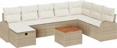 Image de Ensemble de canapés de jardin vidaXL, 9 pièces, beige, en polyrotin