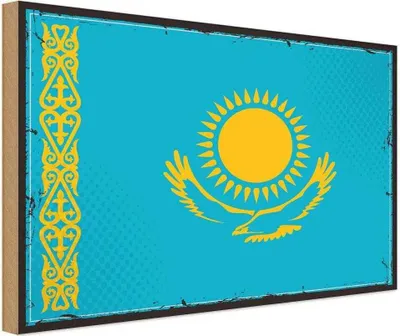 Produktbild von vianmo Holzschild 12x18 cm Kasachstans Kazakhstan Flagge Fahne Wappen