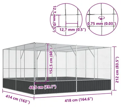 Zdjęcie produktu dla vidaXL Woliera srebrna 418x414x212 cm stalowa