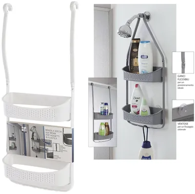 Immagine prodotto di Mensola per doccia 2 ripiani in plastica 32 cm con ganci colore Bianco