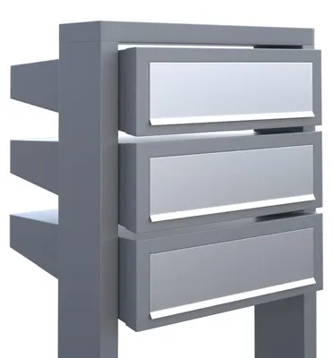 Produktbild von Briefkastenanlage Stairs for Three in Grau Metallic mit Edelstahlklappe