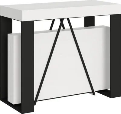 Produktbild von ITYHOME - Ausziehbarer Konsolentisch 90x40/196 cm Zamat Small Esche weiß mit Eisenrahmen aus Anthrazit