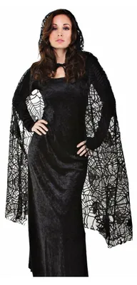 Produktbild von Transparenter Spinnennetz Umhang mit Kapuze für Hexen & Vampire, ca. 140 cm