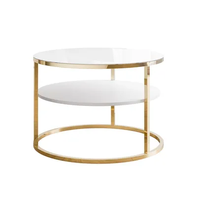 Produktbild von Couchtisch CIRI GLASS mit Ablage und Gestell, Gold chrom / Weißes Glass