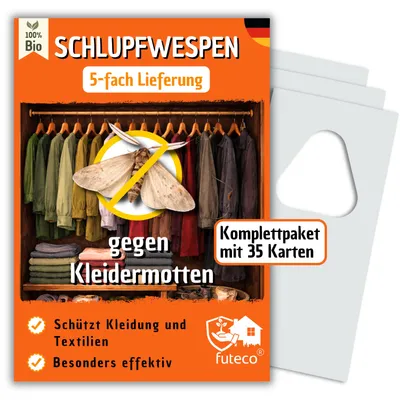 Produktbild von Schlupfwespen gegen Kleidermotten - 35 Karten (7 Karten á 5 Lieferungen) - Effektiv bei Motten