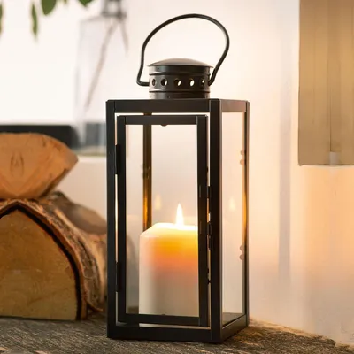 Außenlantaarn 24 cm schwarz Metall Glas wetterfest Windlicht