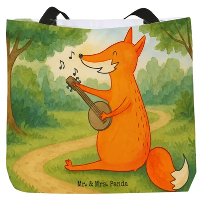 Produktbild von Mr. & Mrs. Panda Schultasche Fuchs Gitarre Design - Weiß - Geschenk, Singen, Tasche, Reisetasche, Musik, Sänger, Strandtasche, Sängerin, Tote Bag, Optimistisch