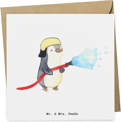 Produktbild von Mr. & Mrs. Panda Grußkarte Feuerwehrmann Herz - Weiß - Geschenk, Feuerwehr, Freiwillige, anlasskarte, Feuer Löschen, Glückwunschkarte, doppelkarte, Klappkarte, Ausbildung