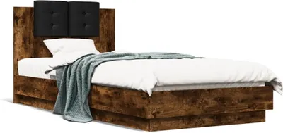 Productafbeelding van Maison Exclusive - Bedframe met hoofdeinde en LED-verlichting, gerookt eikenhout, 90 x 200 cm