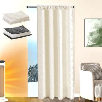 Produktbild von 1x Thermovorhang Kälteschutz Kräuselband Fenster Tür Vorhang, 100% Verdunkelung Thermo Gardinen Türvorhang Winter Blackout Curtain, 140x175cm, Beige