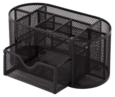 Produktbild von D.RECT Schreibtischorganizer | Stiftehalter Stifteköcher Tisch-Organizer aus Metall | Büroablage mit Zettelhalter Mesh | 350 x 297 x 275 mm Schwarz