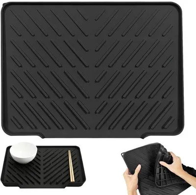Image de Unyqoos® : tapis de séchage pliable en silicone pour vaisselle, 40 x 31 cm – résistant à la chaleur et au froid (-40°C à 230°C), antidérapant, lavable au lave-vaisselle
