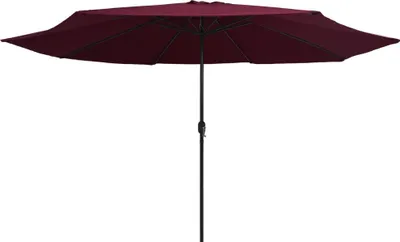 A burgundy patio umbrella is shown against a white background.