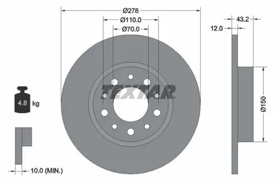 Obrázok produktu pre 2 brzdové kotúče Textar 278 mm vzadu pre Alfa Romeo 159 Brera Spider