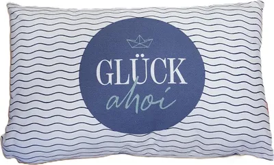 Produktbild von Kissen aus Baumwolle Glück ahoi Schiff blau weiß 25x40cm von La Vida