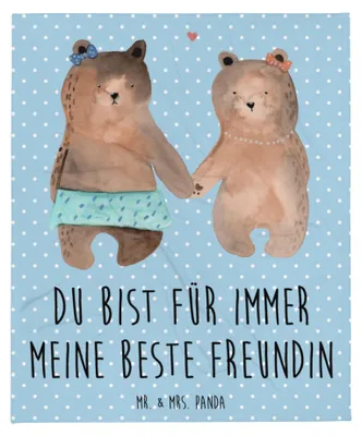Produktbild von Mr. & Mrs. Panda Decke Bär Freundin - Blau Pastell - Geschenk, Sofadecke, Kuscheldecke, Bettdecke, Teddy, Beste Freund Liebe Liebesbeweis Verliebt Kumpel Kumpeliene