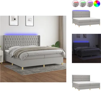 Produktbild von vidaXL Boxspringbett mit Matratze & LED Hellgrau 200x200 cm Stoff -  Betten & Bettgestelle