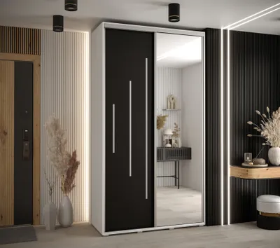 Produktbild von Kleiderschrank YVONA 13 - 130/45 cm, weiß/schwarz/silber