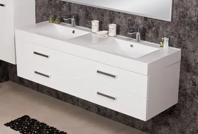 Produktbild von Quentis Badmöbel Aruva, Breite 140 cm, weiß, Doppelwaschtisch mit Waschtischunterschrank (montiert)