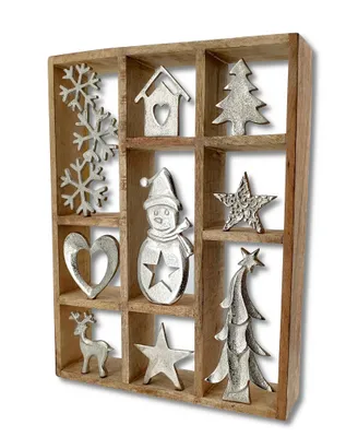 Produktbild von Mango-Holz und Metall Wandbild braun silber 31 x 40cm Dekofigur Wald-Deko Tisch Dekoration