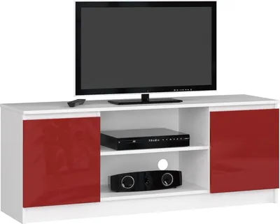 Image de AKORD commode TV K-140, un compartiment ouvert, 2 étagères avec portes à gauche et à droite, H55 x L140 x P40 cm, poids 40 kg