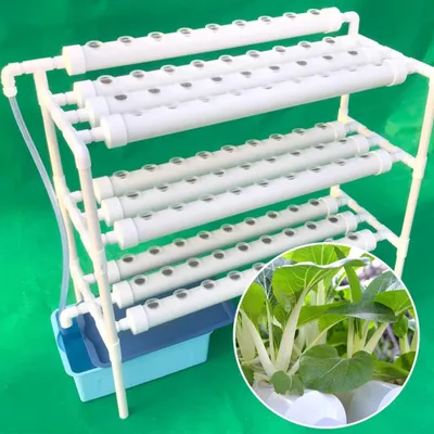 Image de Kit de culture hydroponique - Système vertical à 3 niveaux - 90 emplacements pour plantes - PVC-U - Support autonome - Blanc